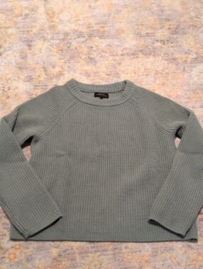 Quince Sage Green Ribbed Crewneck Sweater